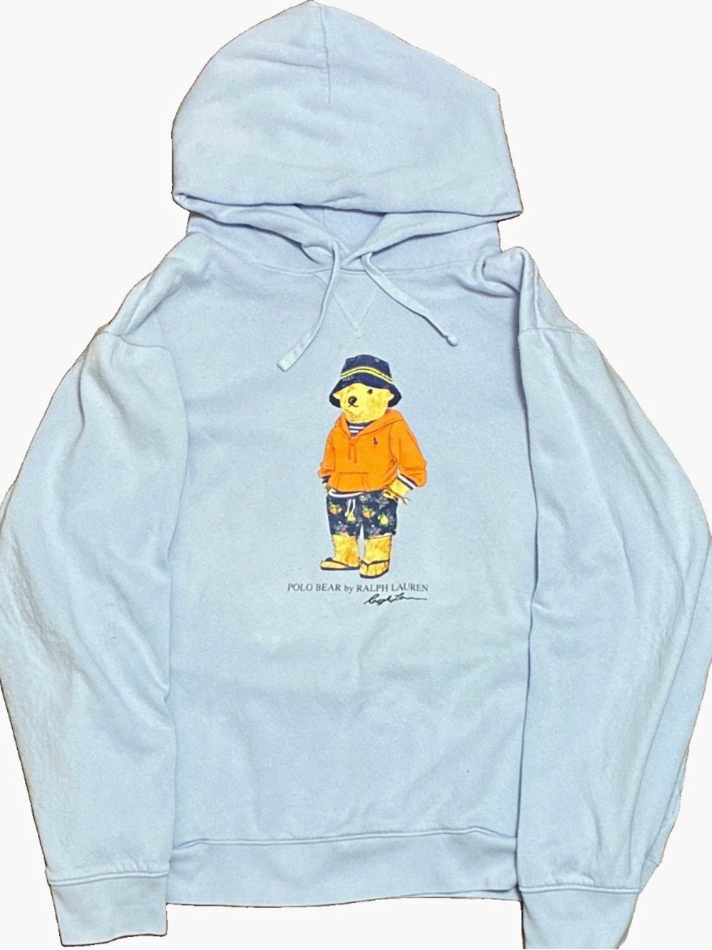 Ralph Lauren Polo Bear Beach Bear Bucket Hat Fleece Light Blue Hoodie